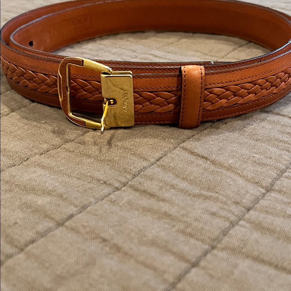 Brown Leather Belt with Gold